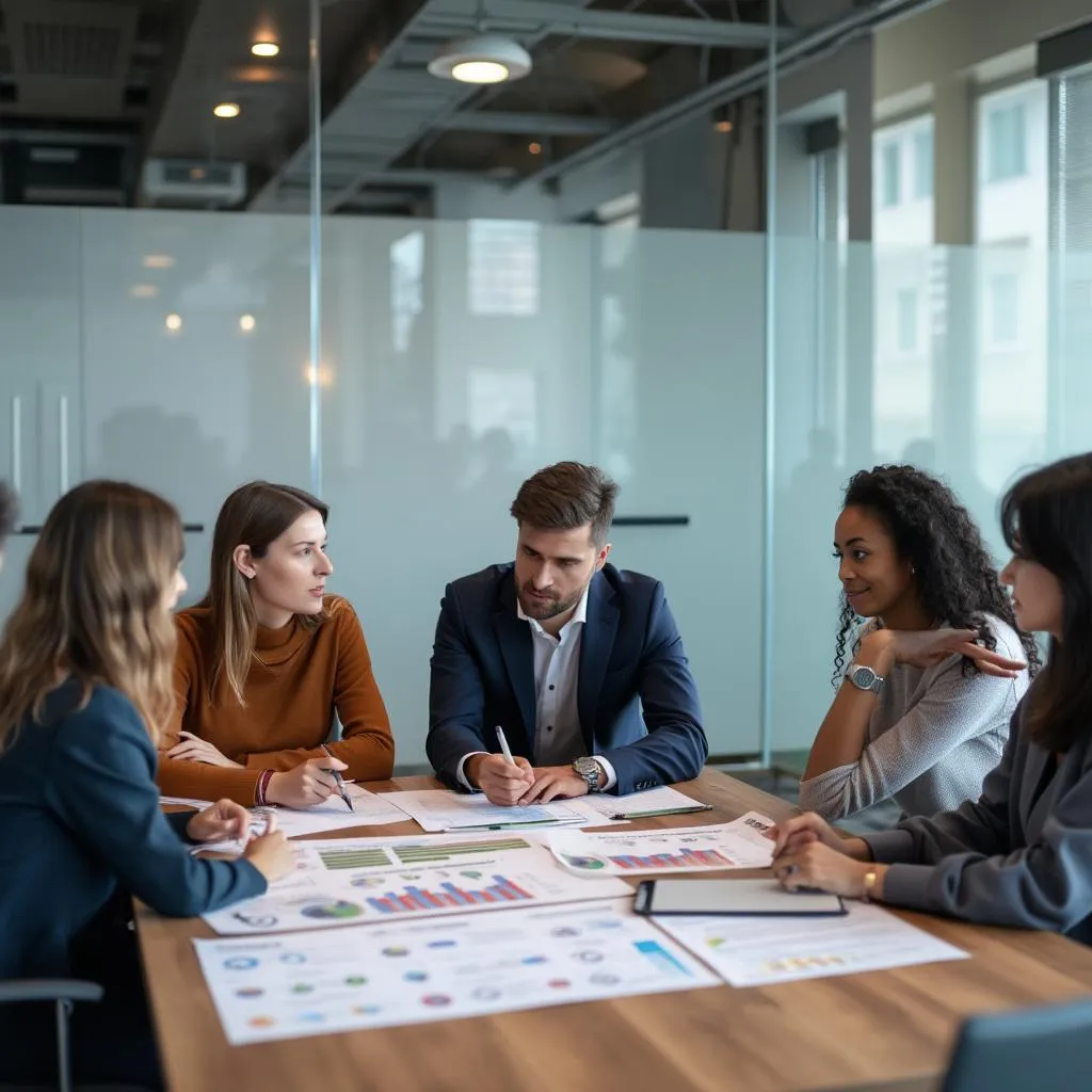 Equipo de consultores en reunión estratégica